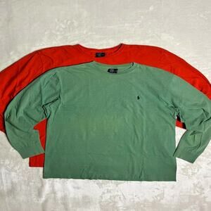 2 x VTG 90's Ralph Lauren Polo Long Sleeve T-Shirt Men's L Green XL Red/Orange